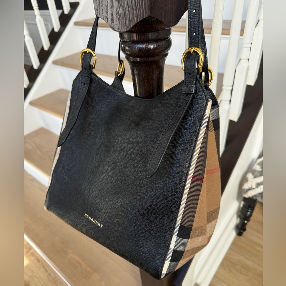 Burberry House Check Derby Canterbury Tote, Black Leather, Authentic, Like New - Picture 13 of 14